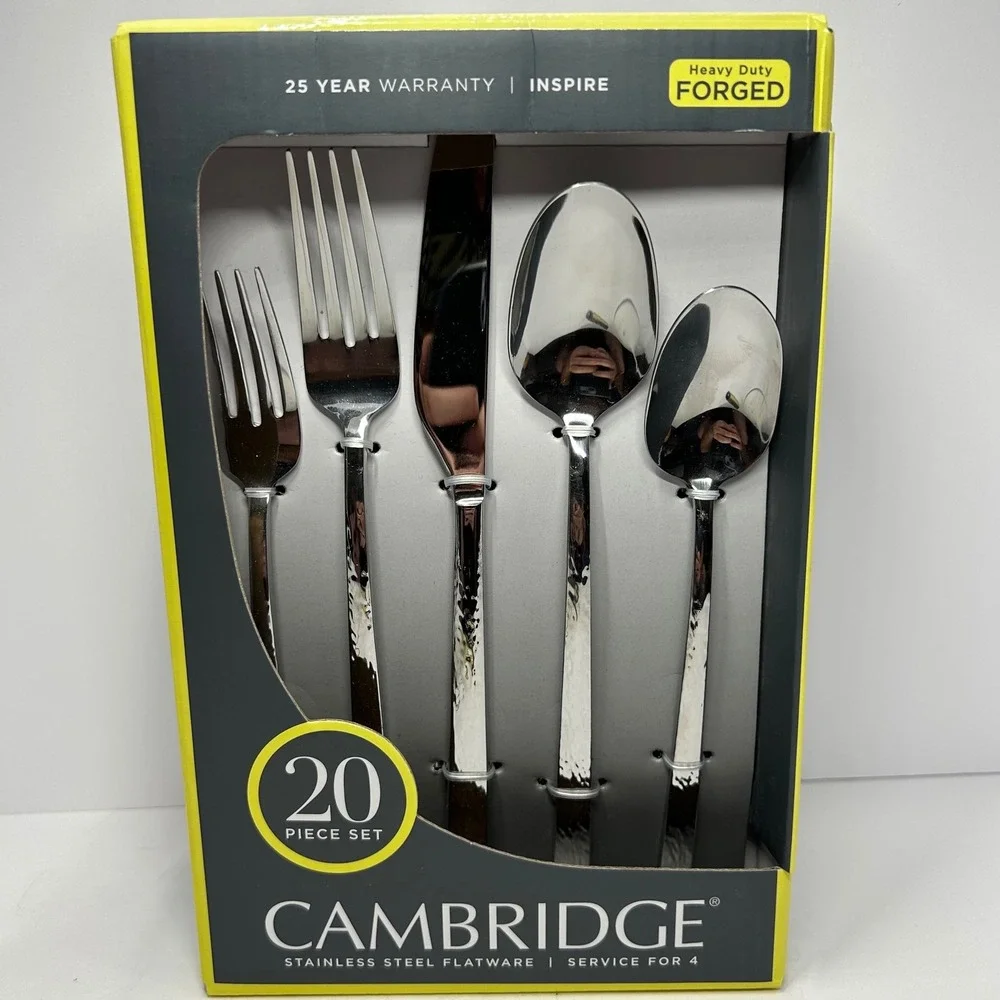 Cambridge Inspire Hammered Stainless Steel Flatware 20 Piece Set Service for 4